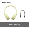 Sony WHCH520Y.CE7, belaidės, skambučiams / muzikai, 20 - 20000 Hz, 147 g, ausinės, geltonos