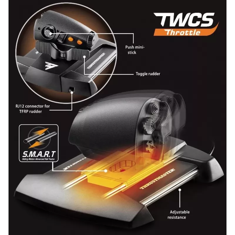 Thrustmaster T-16000M FCS Flight Pack juodas USB vairasvirtė analoginė / skaitmeninė MAC, PC