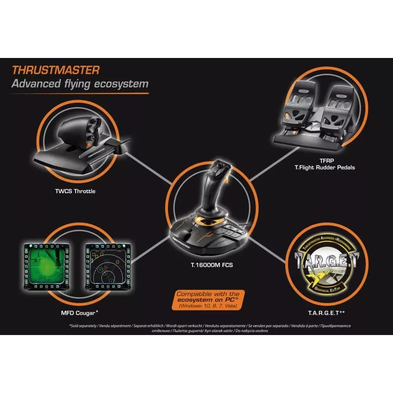 Thrustmaster T-16000M FCS Flight Pack juodas USB vairasvirtė analoginė / skaitmeninė MAC, PC