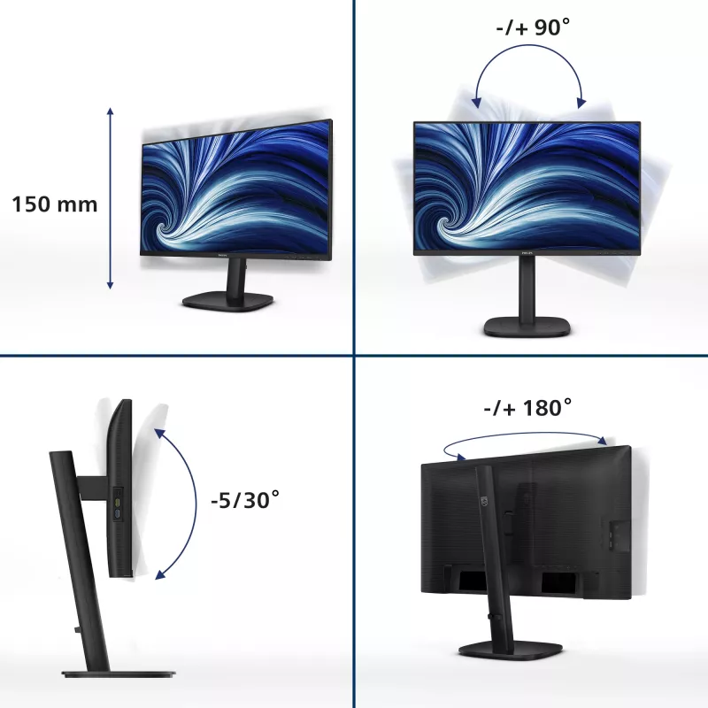 Philips 3000 serijos 24B2U3301/00 kompiuterio monitorius 60,5 cm (23,8 col.) 1920 x 1080 pikselių Full HD LCD juodas