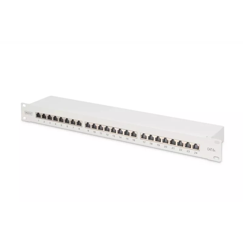 DIGITUS Patch Panel, CAT6A ekranuotas, 1U, 24 prievadų, 8P8C, juodas RAL 9005, 483