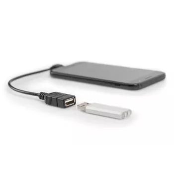 DIGITUS USB 2.0 adapterio laidas, OTG, tipas micro B - A M/F, 15cm USB 2.0 atitinka, stačiu kampu, juodas