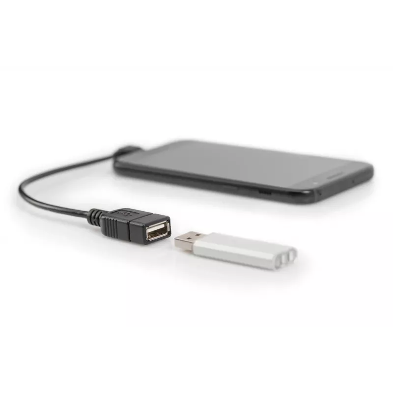 DIGITUS USB 2.0 adapterio laidas, OTG, tipas micro B - A M/F, 15cm USB 2.0 atitinka, stačiu kampu, juodas