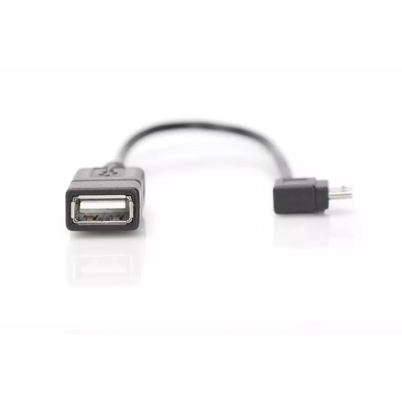 DIGITUS USB 2.0 adapterio laidas, OTG, tipas micro B - A M/F, 15cm USB 2.0 atitinka, stačiu kampu, juodas