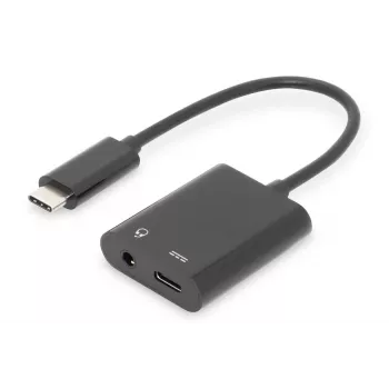 DIGITUS USB Type-C skirstytuvo kabelis, C tipo - 3,5 mm + C tipo kištukas/lizdas/lizdas, 20 cm, juodas