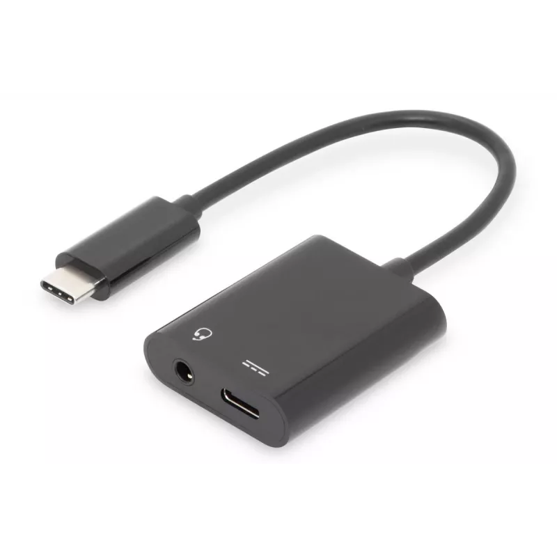 DIGITUS USB Type-C skirstytuvo kabelis, C tipo - 3,5 mm + C tipo kištukas/lizdas/lizdas, 20 cm, juodas
