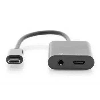 DIGITUS USB Type-C skirstytuvo kabelis, C tipo - 3,5 mm + C tipo kištukas/lizdas/lizdas, 20 cm, juodas