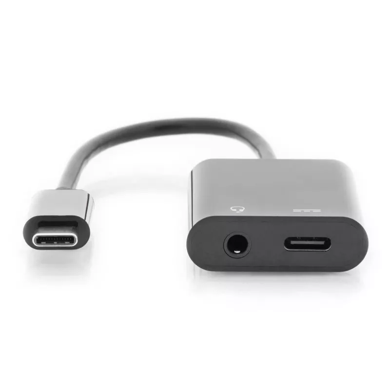DIGITUS USB Type-C skirstytuvo kabelis, C tipo - 3,5 mm + C tipo kištukas/lizdas/lizdas, 20 cm, juodas