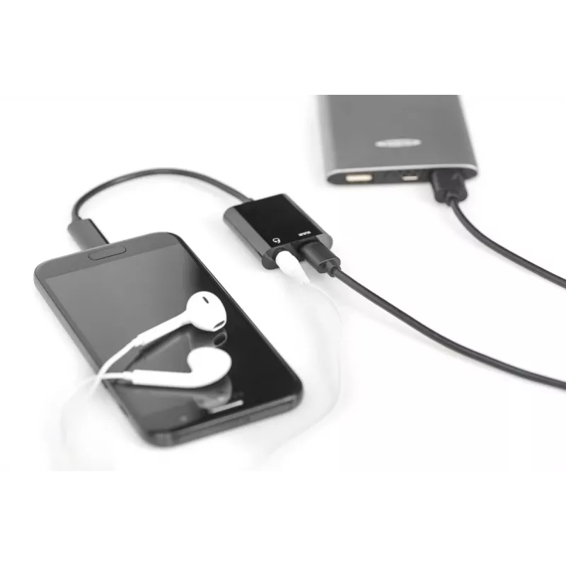 DIGITUS USB Type-C skirstytuvo kabelis, C tipo - 3,5 mm + C tipo kištukas/lizdas/lizdas, 20 cm, juodas