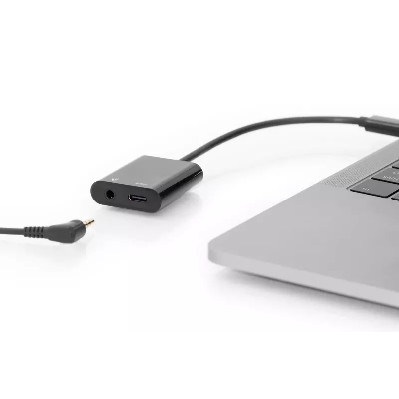 DIGITUS USB Type-C skirstytuvo kabelis, C tipo - 3,5 mm + C tipo kištukas/lizdas/lizdas, 20 cm, juodas