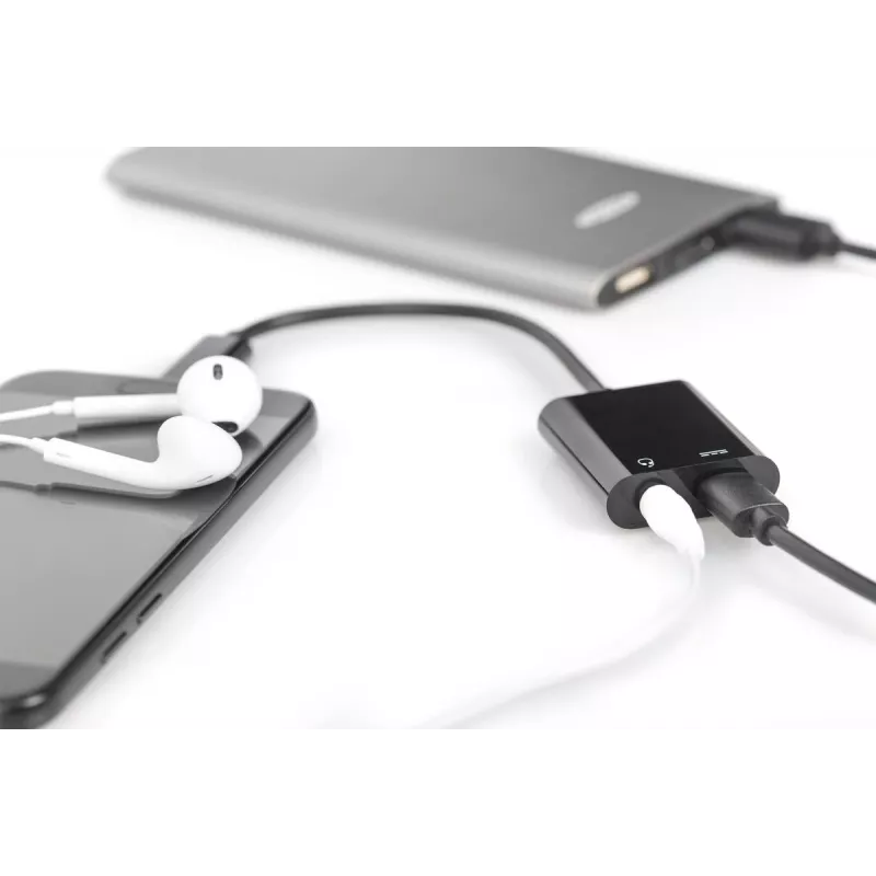 DIGITUS USB Type-C skirstytuvo kabelis, C tipo - 3,5 mm + C tipo kištukas/lizdas/lizdas, 20 cm, juodas