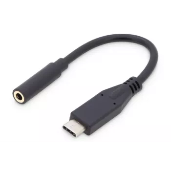 DIGITUS USB Type-C garso adapterio laidas, Type-C - 3,5 mm M/F, 20 cm, garso įvestis/išvestis, versija 3.1, CE, juoda