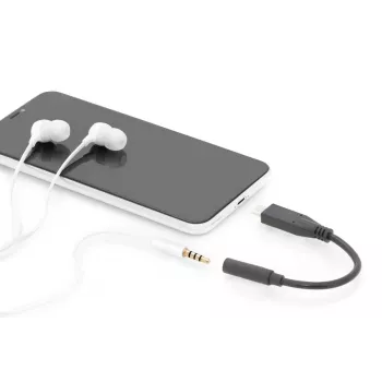 DIGITUS USB Type-C garso adapterio laidas, Type-C - 3,5 mm M/F, 20 cm, garso įvestis/išvestis, versija 3.1, CE, juoda