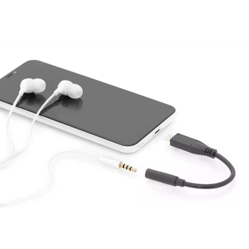 DIGITUS USB Type-C garso adapterio laidas, Type-C - 3,5 mm M/F, 20 cm, garso įvestis/išvestis, versija 3.1, CE, juoda