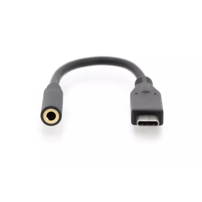 DIGITUS USB Type-C garso adapterio laidas, Type-C - 3,5 mm M/F, 20 cm, garso įvestis/išvestis, versija 3.1, CE, juoda