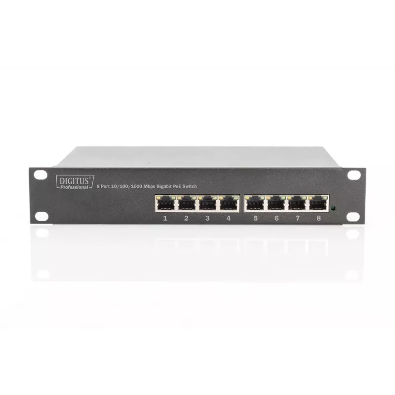 DIGITUS 8 prievadų Gigabit PoE komutatorius 10 colių 8x10/100/1000Mbps RJ45 PoE 96W