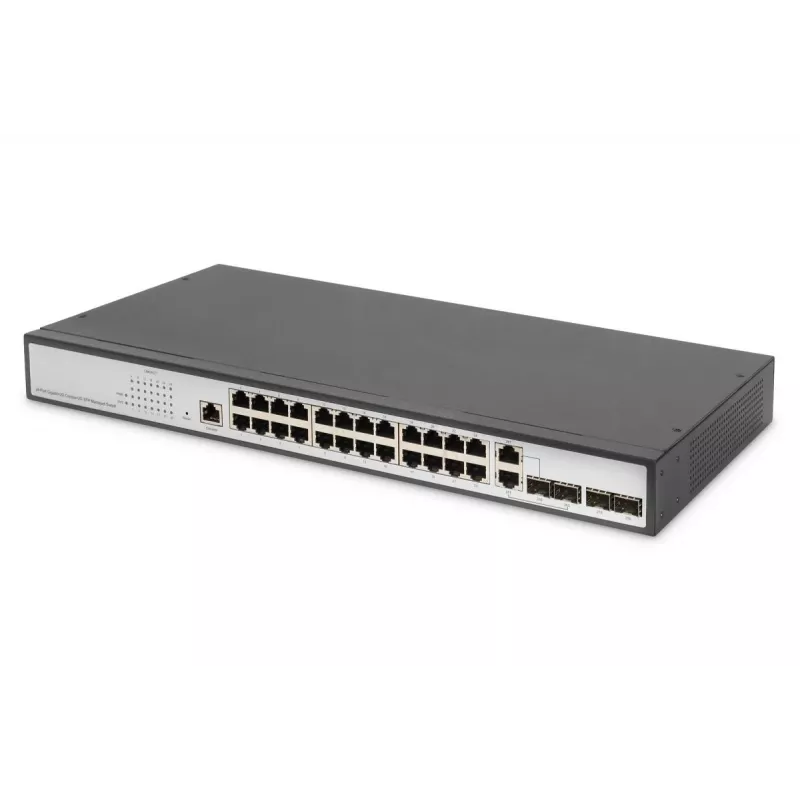 DIGITUS L2 valdomas Gigabit Ethernet komutatorius 24 prievadų + 2 kombinuoti ir 2 SFP aukštyninio ryšio prievadai