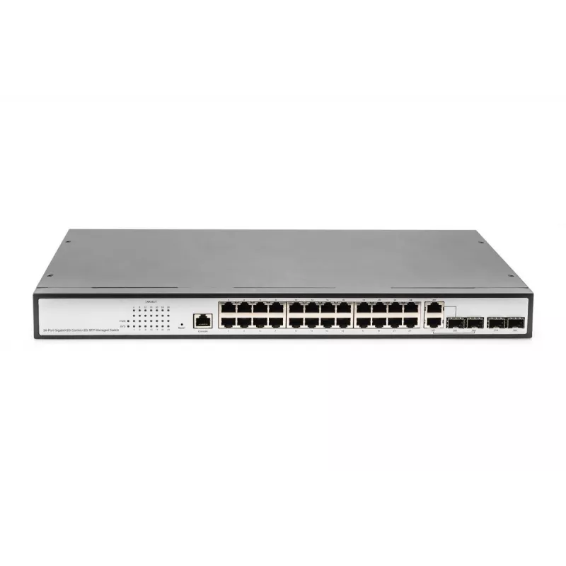 DIGITUS L2 valdomas Gigabit Ethernet komutatorius 24 prievadų + 2 kombinuoti ir 2 SFP aukštyninio ryšio prievadai