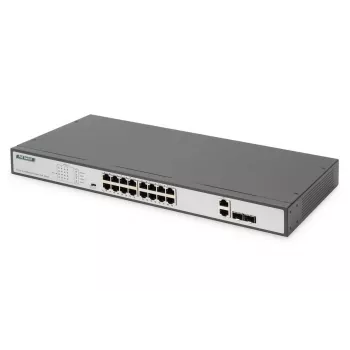 DIGITUS Fast Ethernet PoE Switch 16-port PoE + 2 Combo. 250W PoE biudžetas