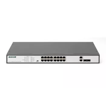 DIGITUS Fast Ethernet PoE Switch 16-port PoE + 2 Combo. 250W PoE biudžetas