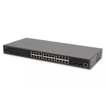 DIGITUS Gigabit Ethernet komutatorius su PoE injektoriumi 24 prievadų L2 valdomas 2 SFP įkėlimo