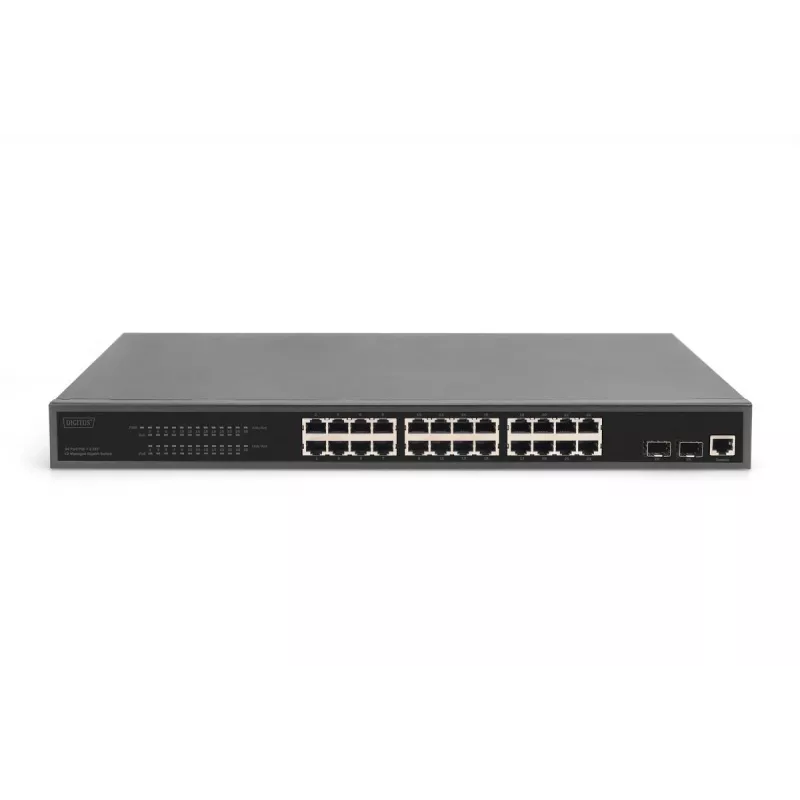 DIGITUS Gigabit Ethernet komutatorius su PoE injektoriumi 24 prievadų L2 valdomas 2 SFP įkėlimo