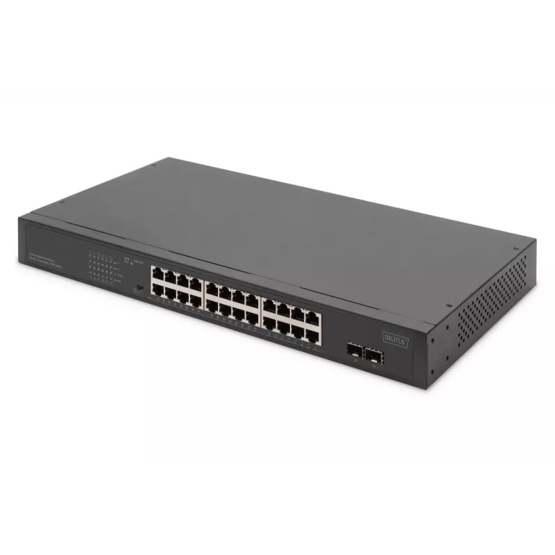 DIGITUS Nevaldomas PoE komutatorius - 24 prievadų gigabitinis + 2 prievadų gigabitinis SFP