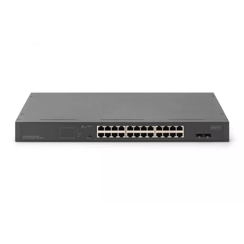 DIGITUS Nevaldomas PoE komutatorius - 24 prievadų gigabitinis + 2 prievadų gigabitinis SFP