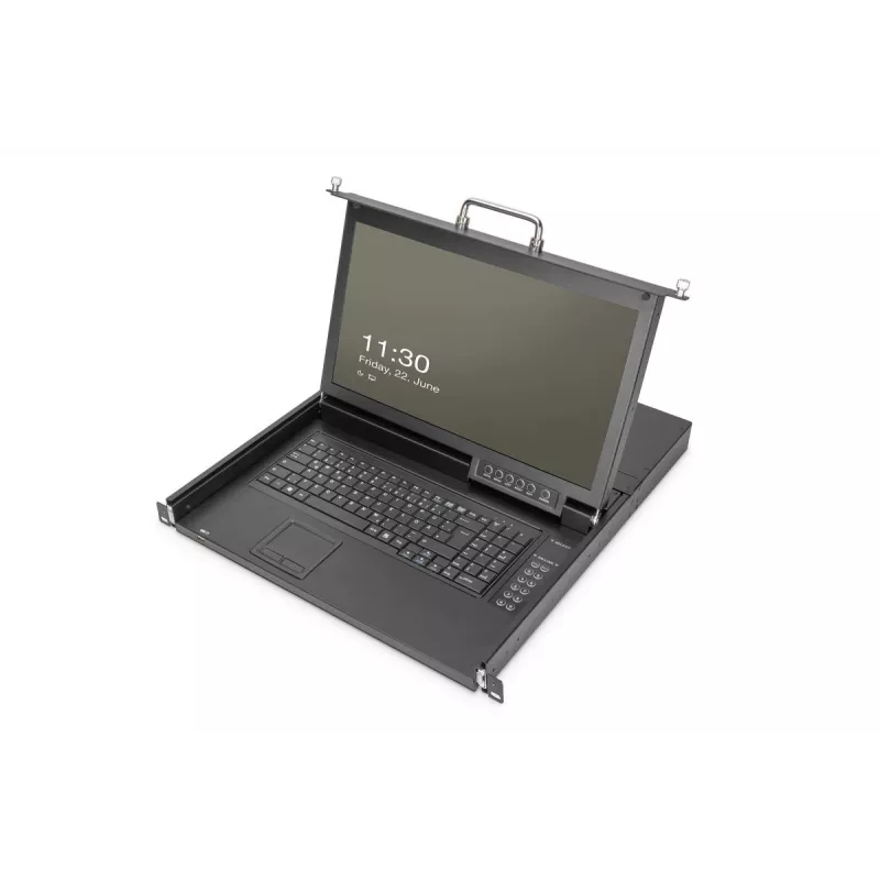 DIGITUS modulinė HD LCD TFT konsolė su 1 prievado KVM, RAL 9005 juoda - GE klaviatūra