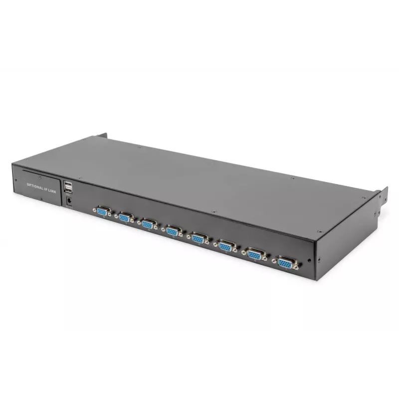 DIGITUS modulinė 43,2 cm (19 col.) HD TFT konsolė su 8 prievadų KVM. RAL 9005 juoda - GE klaviatūra