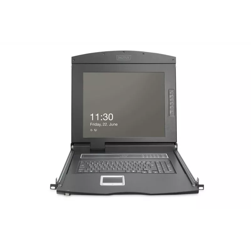 DIGITUS modulinė 43,2 cm (19 col.) HD TFT konsolė su 8 prievadų KVM. RAL 9005 juoda - GE klaviatūra
