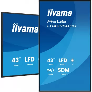 „iiyama LH4375UHS-B2AG“ reklaminis ekranas Skaitmeninės reklamos plokščiasis ekranas 108 cm (42,5 colio) LCD Wi-Fi 500 cd/m² 4K Ultra HD Juodas Įmontuotas procesorius Android 11 24/7
