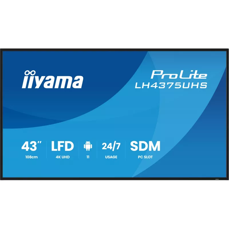 „iiyama LH4375UHS-B2AG“ reklaminis ekranas Skaitmeninės reklamos plokščiasis ekranas 108 cm (42,5 colio) LCD Wi-Fi 500 cd/m² 4K Ultra HD Juodas Įmontuotas procesorius Android 11 24/7