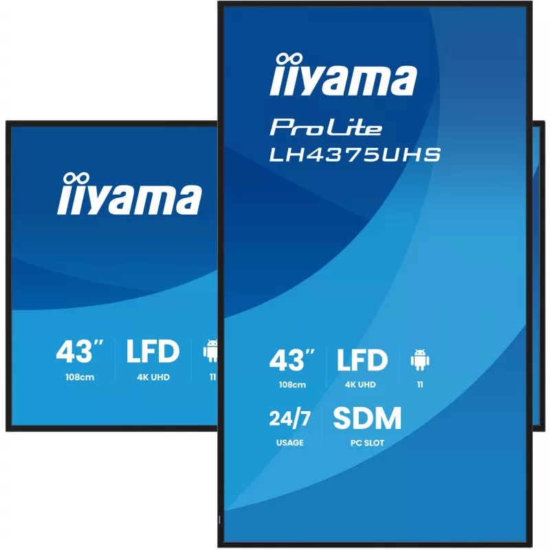 „iiyama LH4375UHS-B2AG“ reklaminis ekranas Skaitmeninės reklamos plokščiasis ekranas 108 cm (42,5 colio) LCD Wi-Fi 500 cd/m² 4K Ultra HD Juodas Įmontuotas procesorius Android 11 24/7