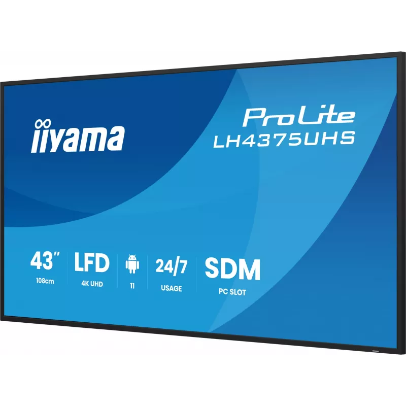 „iiyama LH4375UHS-B2AG“ reklaminis ekranas Skaitmeninės reklamos plokščiasis ekranas 108 cm (42,5 colio) LCD Wi-Fi 500 cd/m² 4K Ultra HD Juodas Įmontuotas procesorius Android 11 24/7