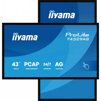 „iiyama T4329AS-B1AG“ kompiuterio monitorius 108 cm (42,5 colio) 3840 x 2160 pikselių 4K Ultra HD LED jutiklinis ekranas juodos spalvos