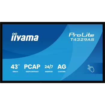 „iiyama T4329AS-B1AG“ kompiuterio monitorius 108 cm (42,5 colio) 3840 x 2160 pikselių 4K Ultra HD LED jutiklinis ekranas juodos spalvos
