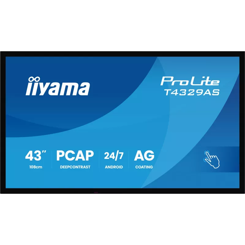 „iiyama T4329AS-B1AG“ kompiuterio monitorius 108 cm (42,5 colio) 3840 x 2160 pikselių 4K Ultra HD LED jutiklinis ekranas juodos spalvos