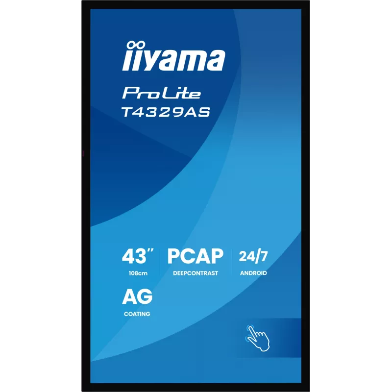 „iiyama T4329AS-B1AG“ kompiuterio monitorius 108 cm (42,5 colio) 3840 x 2160 pikselių 4K Ultra HD LED jutiklinis ekranas juodos spalvos