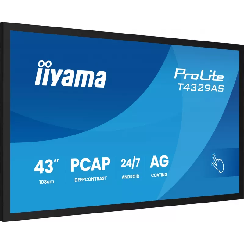 „iiyama T4329AS-B1AG“ kompiuterio monitorius 108 cm (42,5 colio) 3840 x 2160 pikselių 4K Ultra HD LED jutiklinis ekranas juodos spalvos