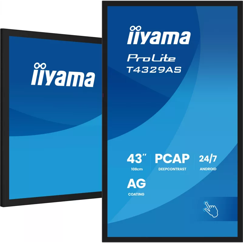 „iiyama T4329AS-B1AG“ kompiuterio monitorius 108 cm (42,5 colio) 3840 x 2160 pikselių 4K Ultra HD LED jutiklinis ekranas juodos spalvos