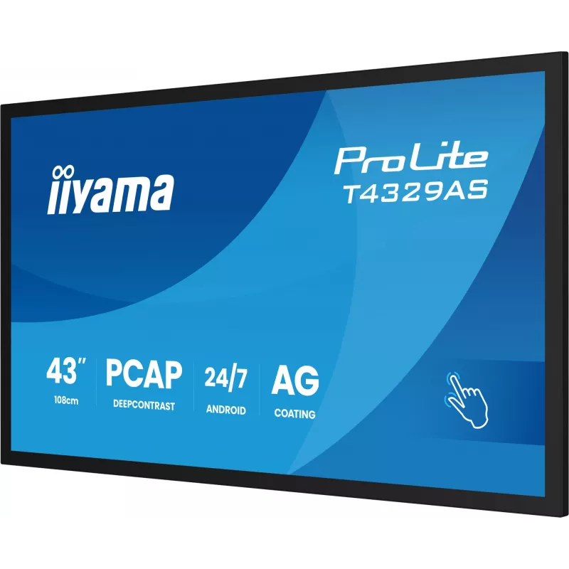 „iiyama T4329AS-B1AG“ kompiuterio monitorius 108 cm (42,5 colio) 3840 x 2160 pikselių 4K Ultra HD LED jutiklinis ekranas juodos spalvos