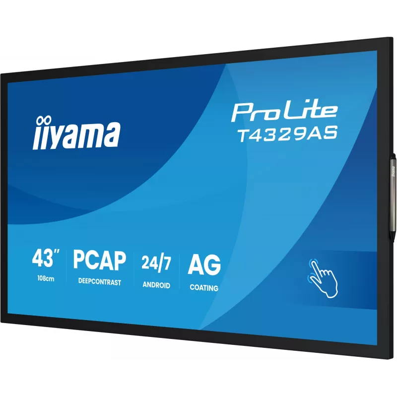 „iiyama T4329AS-B1AG“ kompiuterio monitorius 108 cm (42,5 colio) 3840 x 2160 pikselių 4K Ultra HD LED jutiklinis ekranas juodos spalvos