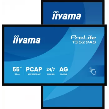 „iiyama T5529AS-B1AG“ reklaminis ekranas kiosko dizainas 138,7 cm (54,6 colio) LED Wi-Fi 450 cd/m² 4K Ultra HD juodas lietimui jautrus ekranas su integruotu procesoriumi Android 24/7
