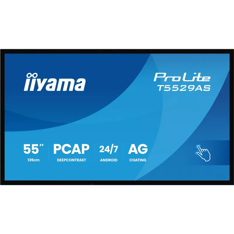 „iiyama T5529AS-B1AG“ reklaminis ekranas kiosko dizainas 138,7 cm (54,6 colio) LED Wi-Fi 450 cd/m² 4K Ultra HD juodas lietimui jautrus ekranas su integruotu procesoriumi Android 24/7