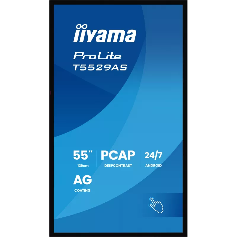 „iiyama T5529AS-B1AG“ reklaminis ekranas kiosko dizainas 138,7 cm (54,6 colio) LED Wi-Fi 450 cd/m² 4K Ultra HD juodas lietimui jautrus ekranas su integruotu procesoriumi Android 24/7