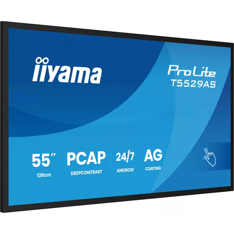 „iiyama T5529AS-B1AG“ reklaminis ekranas kiosko dizainas 138,7 cm (54,6 colio) LED Wi-Fi 450 cd/m² 4K Ultra HD juodas lietimui jautrus ekranas su integruotu procesoriumi Android 24/7