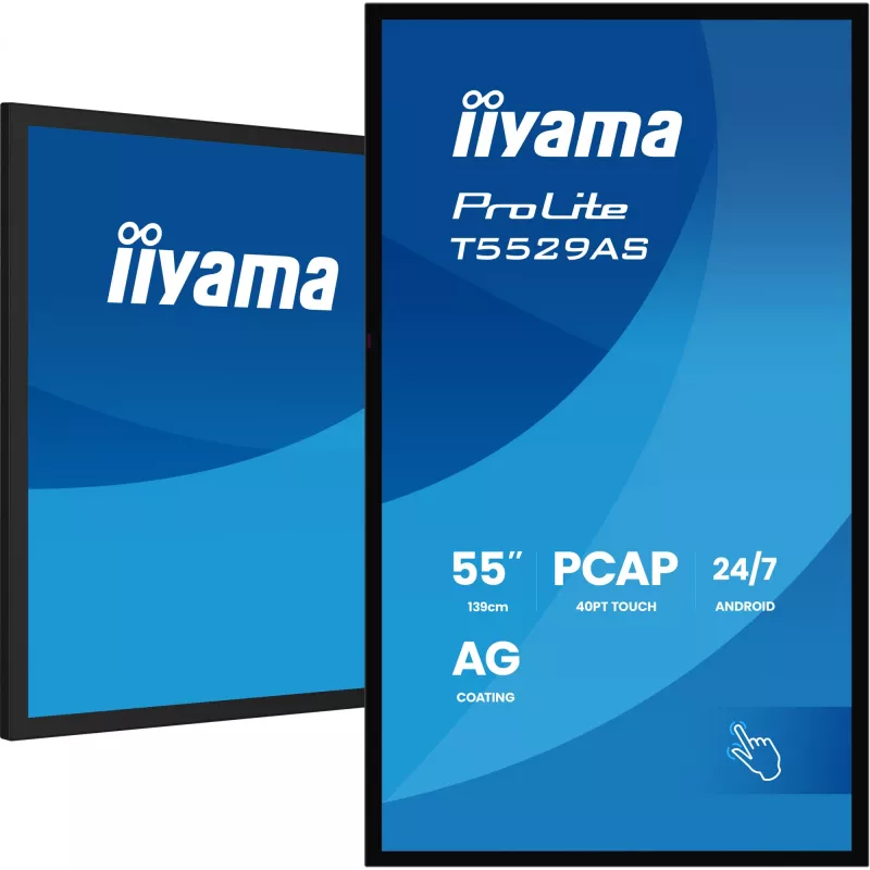 „iiyama T5529AS-B1AG“ reklaminis ekranas kiosko dizainas 138,7 cm (54,6 colio) LED Wi-Fi 450 cd/m² 4K Ultra HD juodas lietimui jautrus ekranas su integruotu procesoriumi Android 24/7