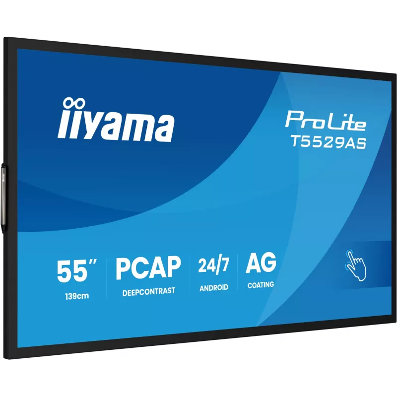„iiyama T5529AS-B1AG“ reklaminis ekranas kiosko dizainas 138,7 cm (54,6 colio) LED Wi-Fi 450 cd/m² 4K Ultra HD juodas lietimui jautrus ekranas su integruotu procesoriumi Android 24/7
