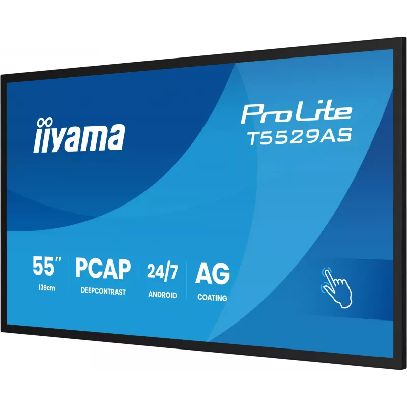„iiyama T5529AS-B1AG“ reklaminis ekranas kiosko dizainas 138,7 cm (54,6 colio) LED Wi-Fi 450 cd/m² 4K Ultra HD juodas lietimui jautrus ekranas su integruotu procesoriumi Android 24/7
